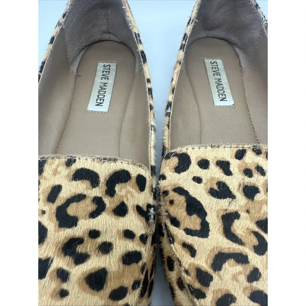 Steve Madden Womens Calf Hair Leopard Print Slip On Loafers size 7